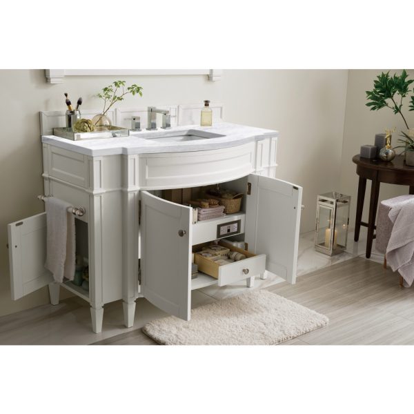 Brittany 46 inch Bathroom Vanity in Bright White With Arctic Fall Quartz Top