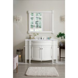Brittany 46 inch Bathroom Vanity in Bright White With Arctic Fall Quartz Top
