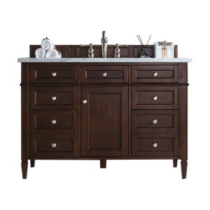 Brittany 48 inch Bathroom Vanity in Burnished Mahogany With Carrara Marble Top