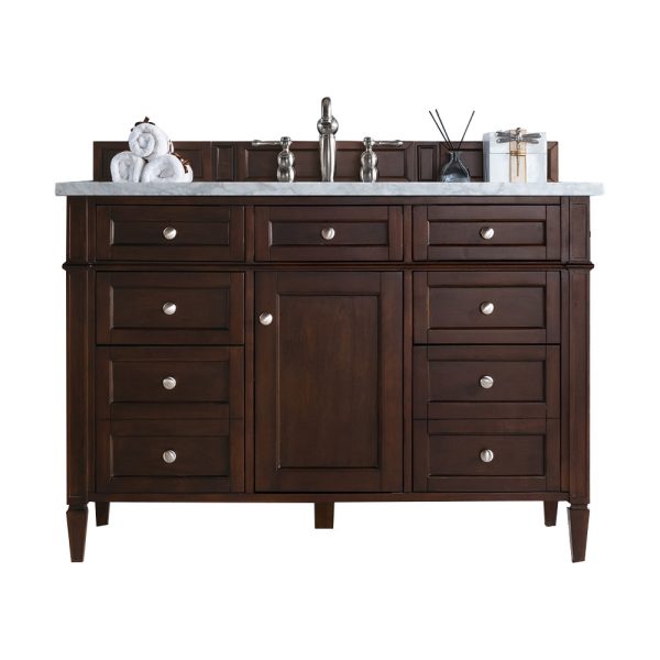 Brittany 48 inch Bathroom Vanity in Burnished Mahogany With Arctic Fall Quartz Top