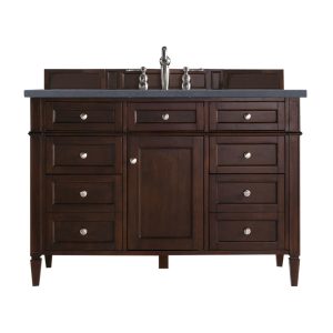 Brittany 48 inch Bathroom Vanity in Burnished Mahogany With Charcoal Soapstone Quartz Top