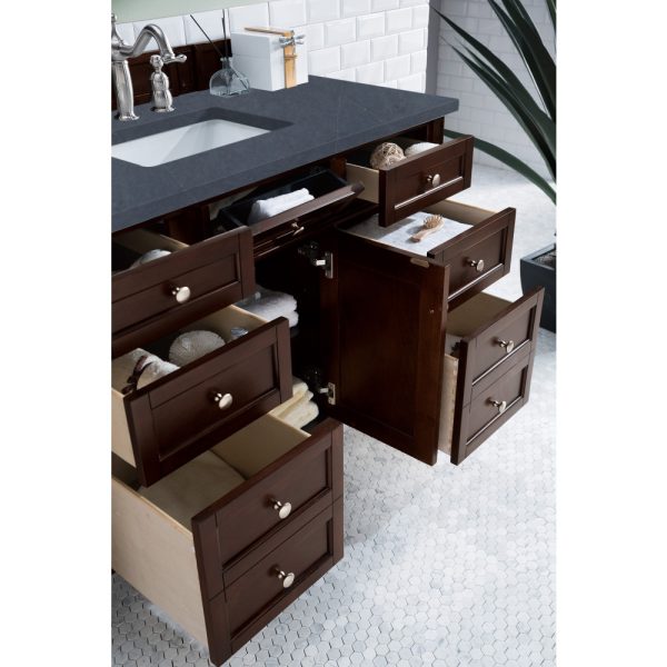 Brittany 48 inch Bathroom Vanity in Burnished Mahogany With Charcoal Soapstone Quartz Top