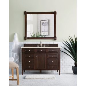 Brittany 48 inch Bathroom Vanity in Burnished Mahogany With Eternal Marfil Quartz Top