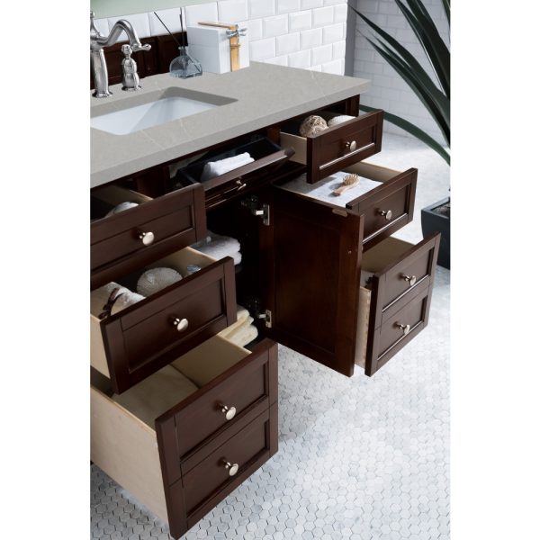 Brittany 48 inch Bathroom Vanity in Burnished Mahogany With Eternal Serena Quartz Top