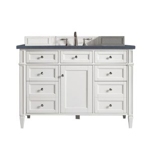 Brittany 48 inch Bathroom Vanity in Bright White With Charcoal Soapstone Quartz Top