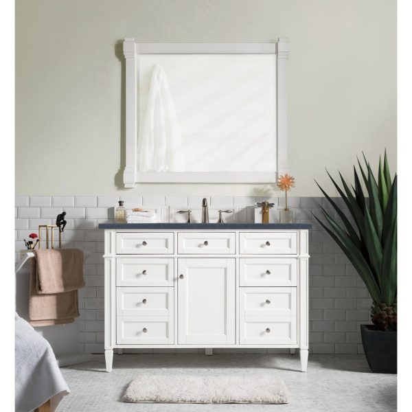 Brittany 48 inch Bathroom Vanity in Bright White With Charcoal Soapstone Quartz Top