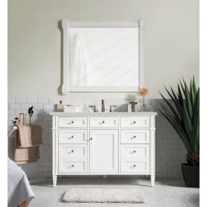 Brittany 48 inch Bathroom Vanity in Bright White With Eternal Jasmine Pearl Quartz Top