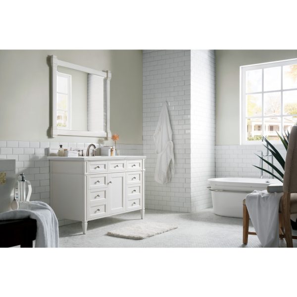 Brittany 48 inch Bathroom Vanity in Bright White With Ethereal Noctis Quartz Top