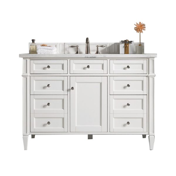 Brittany 48 inch Bathroom Vanity in Bright White With Arctic Fall Quartz Top