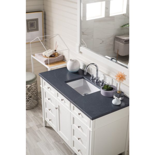 Brittany 48 inch Bathroom Vanity in Bright White With Charcoal Soapstone Quartz Top