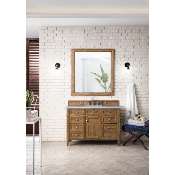 Brittany 48 inch Bathroom Vanity in Saddle Brown With Carrara Marble Top