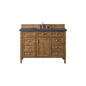 Brittany 48 inch Bathroom Vanity in Saddle Brown With Charcoal Soapstone Quartz Top