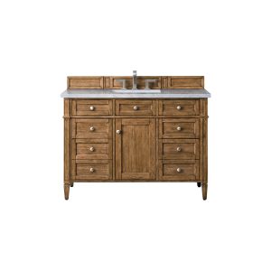 Brittany 48 inch Bathroom Vanity in Saddle Brown With Eternal Jasmine Pearl Quartz Top