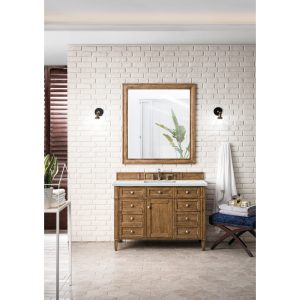 Brittany 48 inch Bathroom Vanity in Saddle Brown With Ethereal Noctis Quartz Top