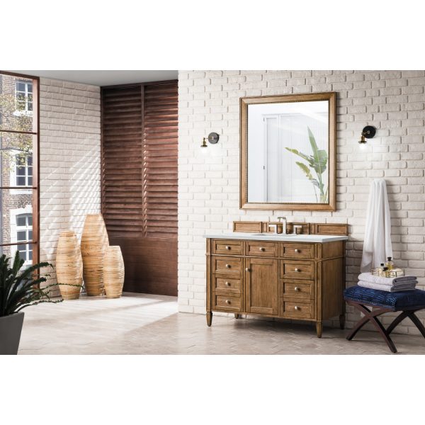 Brittany 48 inch Bathroom Vanity in Saddle Brown With Ethereal Noctis Quartz Top