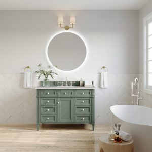 Brittany 48 inch Bathroom Vanity in Sage Green With Eternal Jasmine Pearl Quartz Top