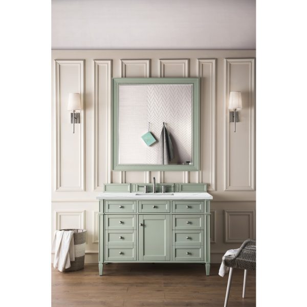 Brittany 48 inch Bathroom Vanity in Sage Green With Eternal Jasmine Pearl Quartz Top