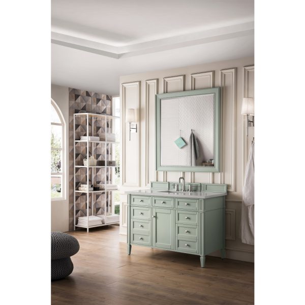 Brittany 48 inch Bathroom Vanity in Sage Green With Eternal Serena Quartz Top