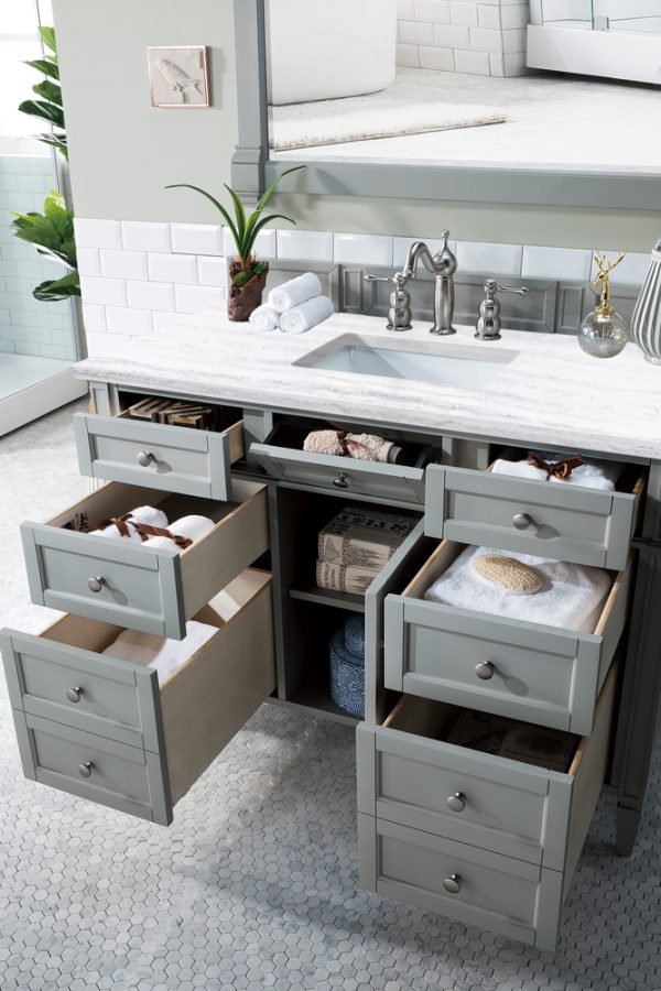 Brittany 48 inch Bathroom Vanity in Urban Gray With Arctic Fall Quartz Top