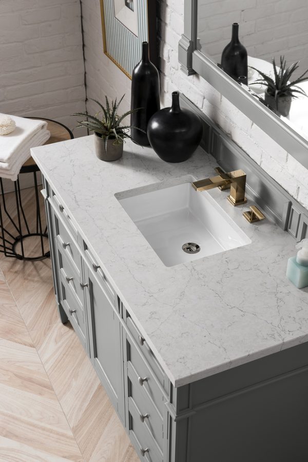 Brittany 48 inch Bathroom Vanity in Urban Gray With Eternal Jasmine Pearl Quartz Top