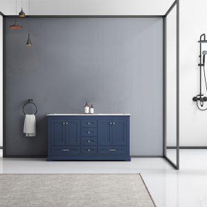 Dukes 60" Navy Blue Bathroom Vanity With Carrara Marble Top