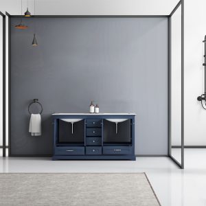 Dukes 60" Navy Blue Bathroom Vanity With Carrara Marble Top