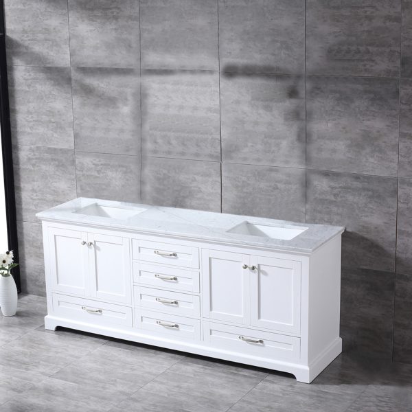 Dukes 80" White Bathroom Vanity With Carrara Marble Top