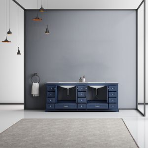 Dukes 84" Navy Blue Bathroom Vanity With Carrara Marble Top
