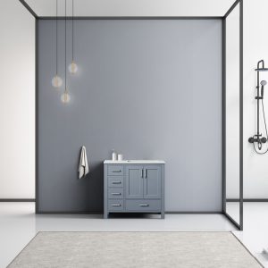 Jacques 36" Dark Grey Bathroom Vanity With Carrara Marble Top Right