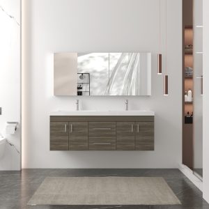 Ripley 60" Wall Mounted Double Bathroom Vanity In Gray