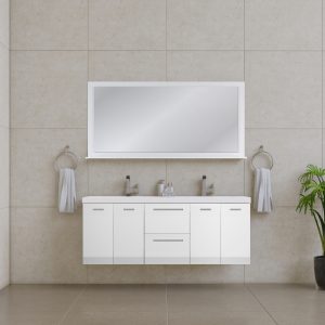Ripley 60" Double Wall Mounted Bathroom Vanity In White