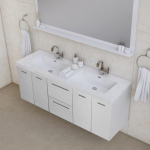Ripley 60" Double Wall Mounted Bathroom Vanity In White