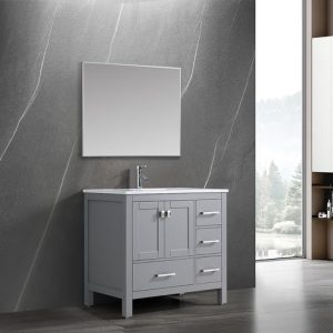 Vanea 36" Bathroom Vanity in Gray with White Quartz Top