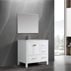 Vanea 36" Bathroom Vanity in White with White Quartz Top