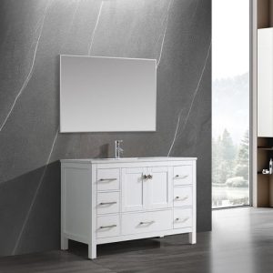 Vanea 48" Bathroom Vanity in White with White Quartz Top