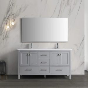 Vanea 60" Double Bathroom Vanity in Gray with White Quartz Top