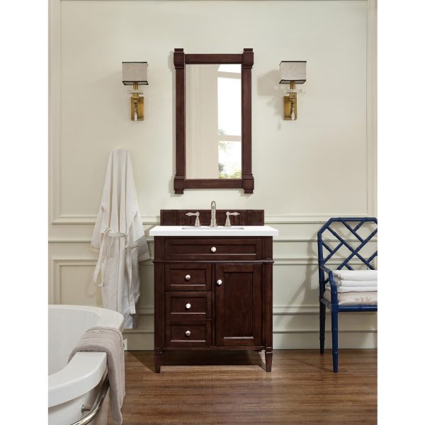 Brittany 30" Single Vanity with Burnished Mahogany, with White Zeus Quartz Top