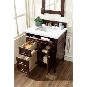 Brittany 30" Single Vanity with Burnished Mahogany, with White Zeus Quartz Top
