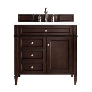 Brittany 36" Single Vanity with Burnished Mahogany with White Zeus Quartz Top