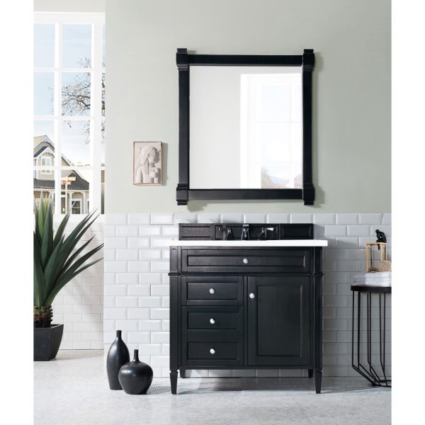 Brittany 36" Single Vanity, Black Onyx w/ 3 CM White Zeus Quartz Top