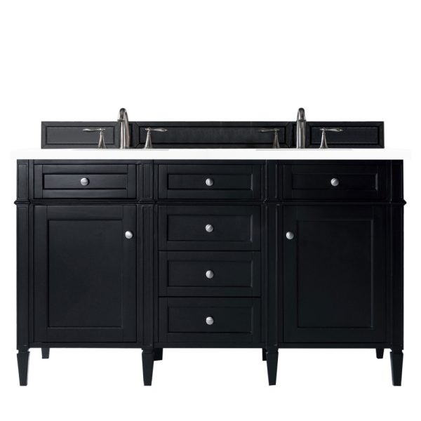 Brittany 60" Double Vanity in Black Onyx with Arctic Fall Solid Surface Top