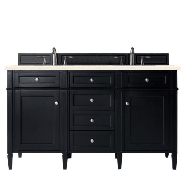 Brittany 60" Double Vanity in Black Onyx with Eternal Marfil Quartz Top