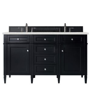 Brittany 60" Double Vanity in Black Onyx with Eternal Serena Quartz Top