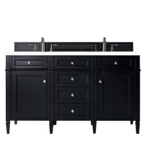 Brittany 60" Double Vanity in Black Onyx with White Zeus Quartz Top