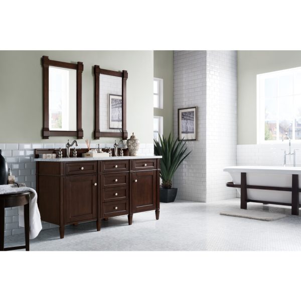 Brittany 60" Double Vanity in Burnished Mahogany with Carrara Marble Top