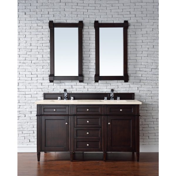 Brittany 60" Double Vanity in Burnished Mahogany with Eternal Marfil Quartz Top