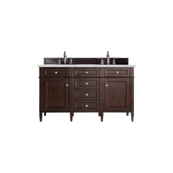 Brittany 60" Double Vanity in Burnished Mahogany with Ethereal Noctis Quartz Top