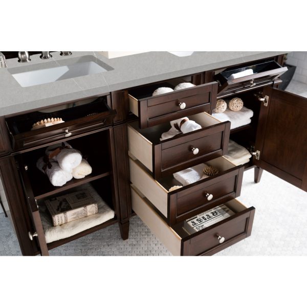 Brittany 60" Double Vanity in Burnished Mahogany with Eternal Serena Quartz Top