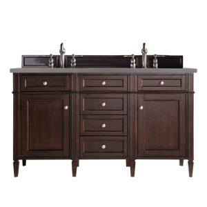 Brittany 60" Double Vanity in Burnished Mahogany with Grey Expo Quartz Top