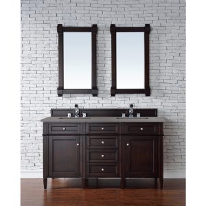 Brittany 60" Double Vanity in Burnished Mahogany with Grey Expo Quartz Top